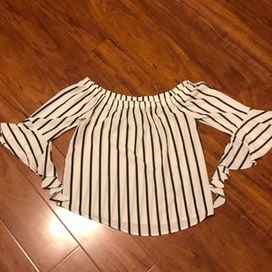 Black and White striped off the shoulder blouse
